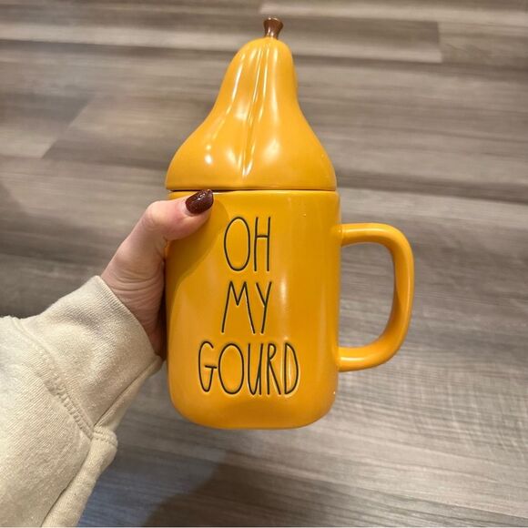 New Rae Dunn By Magenta Oh My Gourd Figural Mug In Orange w/ topper - Picture 1 of 11